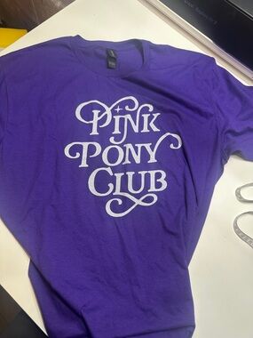 Gildan Purple Tee with White "Pink Pony Club" Graphic